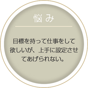 悩み:目標を持って仕事をして欲しいが、上手に設定させてあげられない。